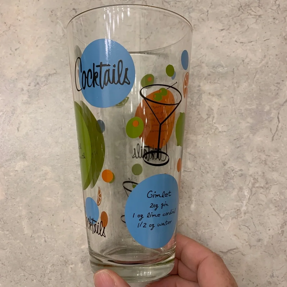 4/$15 One Large glass with cocktail recipes